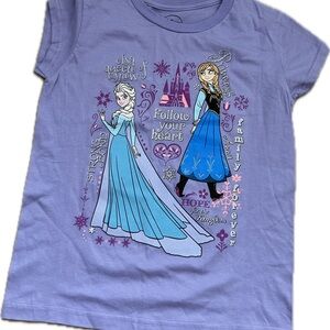 Disney Frozen Anna & Elsa Lavender Princess Glitter T-Shirt Size Girls 7T-8T